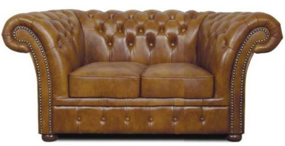 Chesterfield Echtleder 2er Sofa Braun 170 x 90 x H. 80 cm - Luxus Wohnzimmermöbel