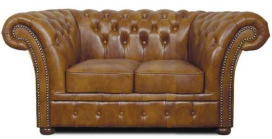 Chesterfield Echtleder 2er Sofa Braun 170 x 90 x H. 80 cm - Luxus Wohnzimmermöbel