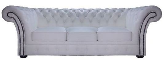 Chesterfield Echtleder 3er Sofa Weiß 210 x 90 x H. 80 cm - Luxus Kollektion