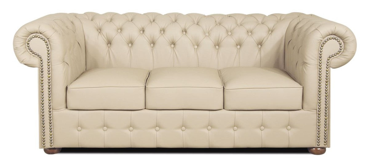 Echtleder 3er Sofa Creme 200 x 90 x H. 78 cm - Luxus Chesterfield Sofa