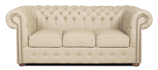 Echtleder 3er Sofa Creme 200 x 90 x H. 78 cm - Luxus Chesterfield Sofa