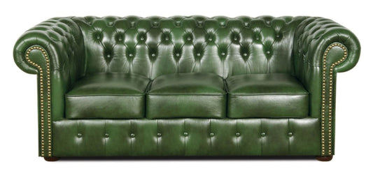 Chesterfield Echtleder 3er Sofa Grün 200 x 90 x H. 78 cm - Luxus Kollektion