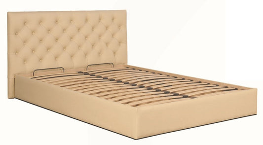 Chesterfield Bett Beige - Echtleder Möbel