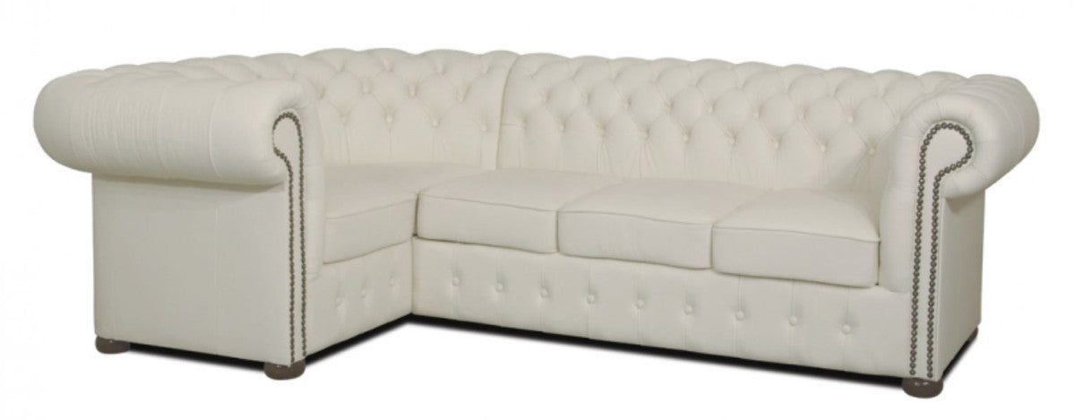 Chesterfield Echtleder Ecksofa Weiß 260 x 160 x H. 78 cm - Luxus Wohnzimmermöbel