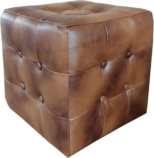Chesterfield Echtleder Hocker Vintage Braun 40 x 40 x H. 42 cm - Luxus Möbel