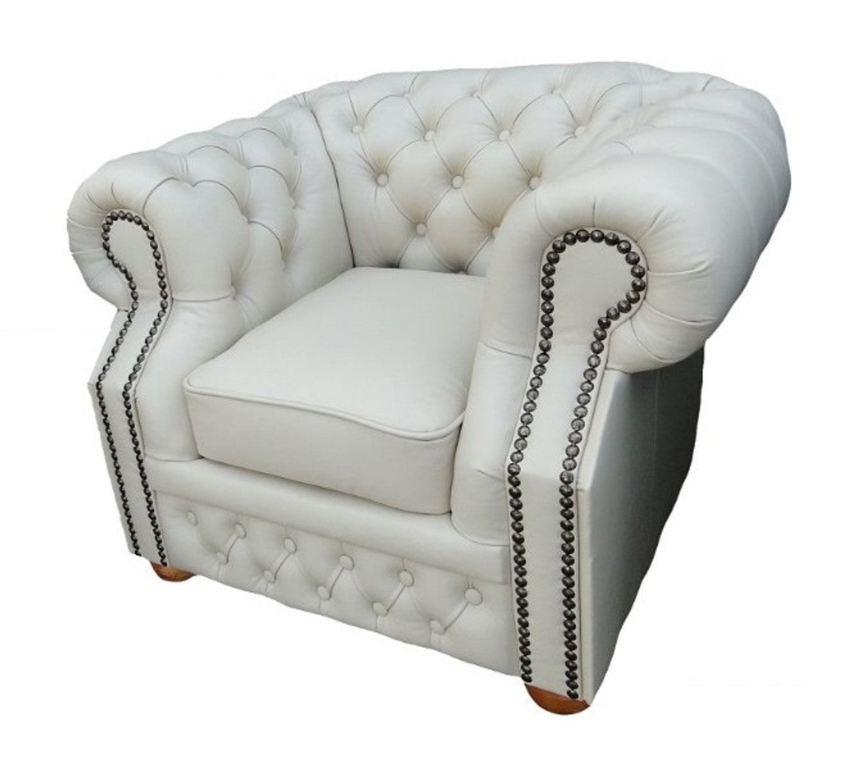 Echtleder Sessel Weiß 120 x 90 x H. 78 cm - Chesterfield Möbel