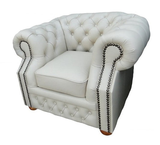 Echtleder Sessel Weiß 120 x 90 x H. 78 cm - Chesterfield Möbel