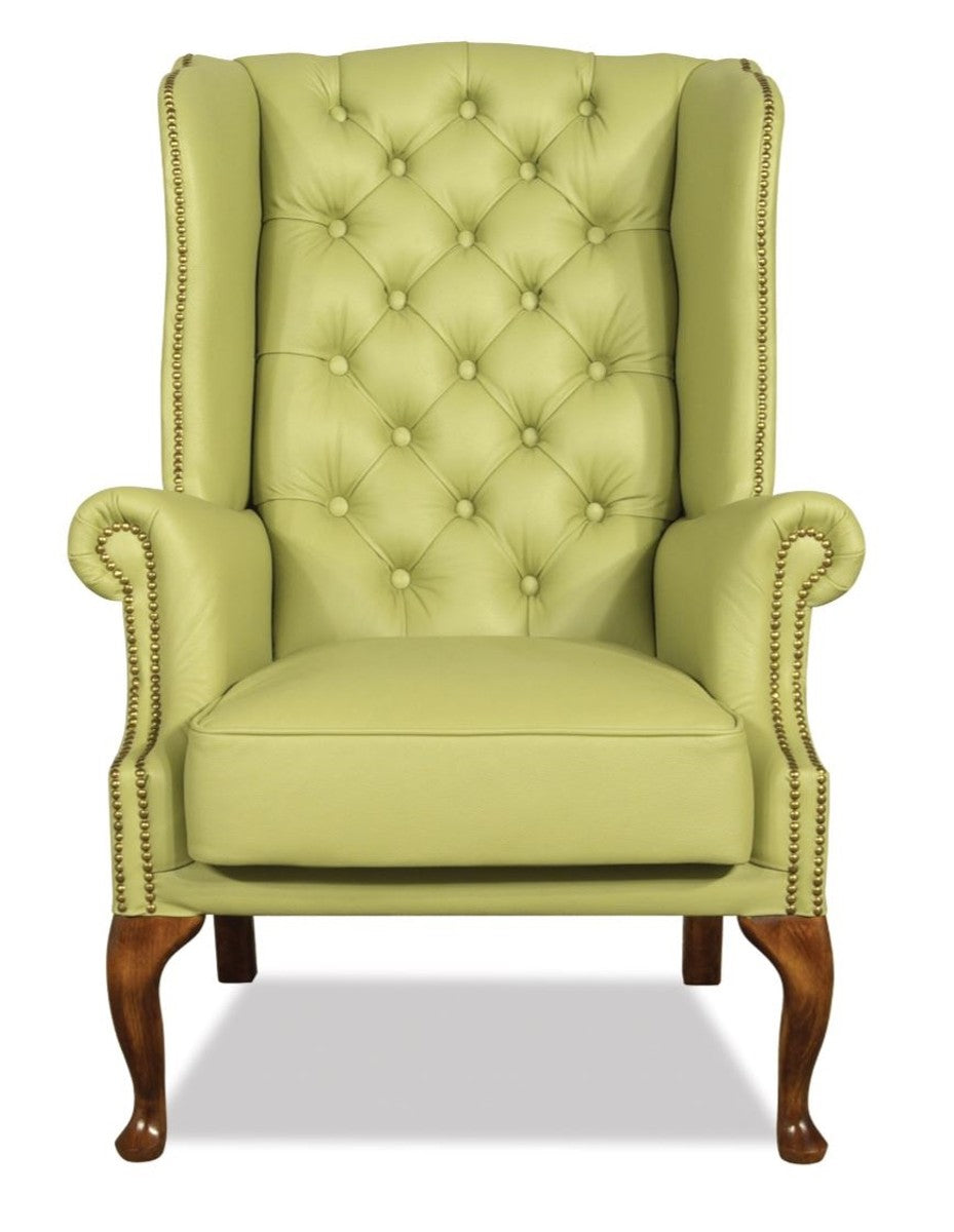 Chesterfield Echtleder Ohrensessel Hellgrün 80 x 80 x H. 110 cm - Luxus Sessel