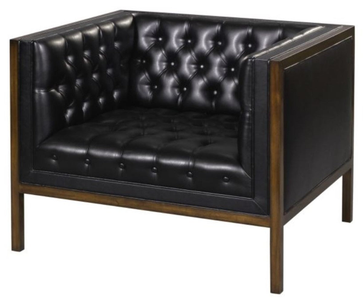 Chesterfield Echtleder Sessel Schwarz / Braun 91 x 78 x H. 72 cm - Hotel Möbel