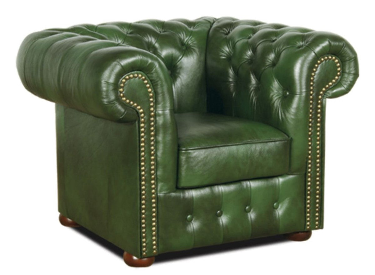 Chesterfield Echtleder Sessel Grün 110 x 90 x H. 78 cm - Luxus Kollektion