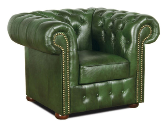 Chesterfield Echtleder Sessel Grün 110 x 90 x H. 78 cm - Luxus Kollektion