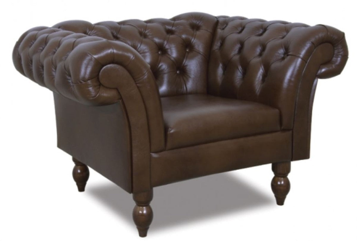 Chesterfield Echtleder Sessel Dunkelbraun 130 x 90 x H. 80 cm - Wohnzimmermöbel im Chesterfield Design