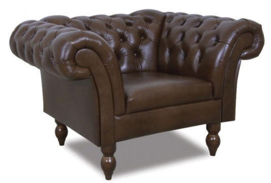 Chesterfield Echtleder Sessel Dunkelbraun 130 x 90 x H. 80 cm - Wohnzimmermöbel im Chesterfield Design