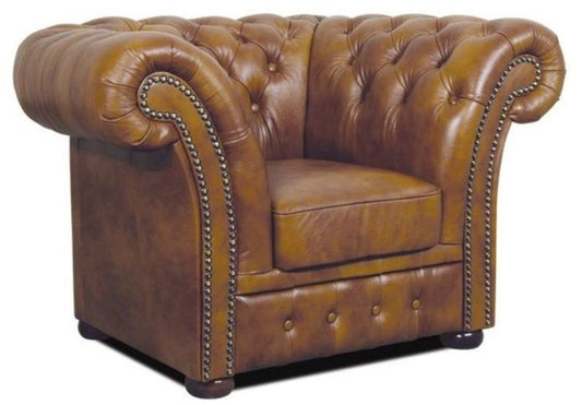 Chesterfield Echtleder Sessel Braun 110 x 90 x H. 80 cm - Luxus Wohnzimmermöbel