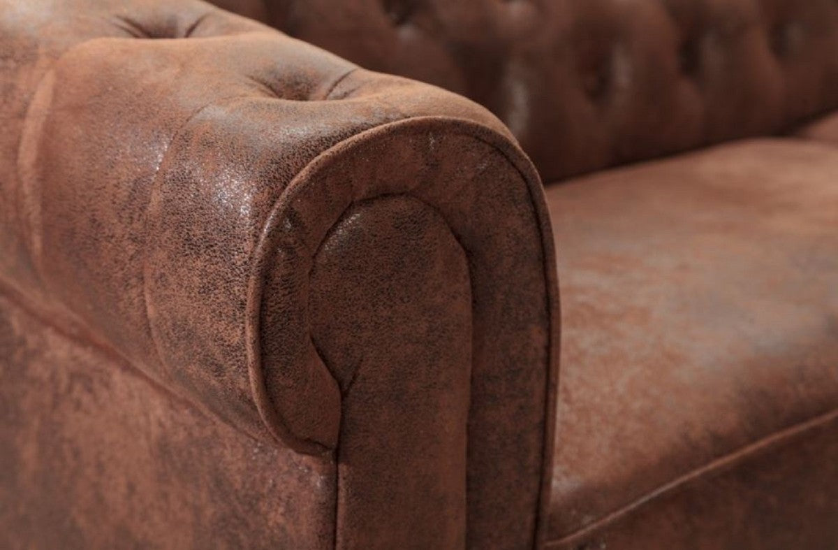 Chesterfield Ecksofa Rechts Antik Braun - Microfaser Wohnzimmer Sofa - Chesterfield Wohnzimmer Möbel