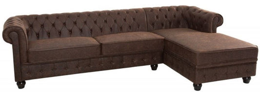 Chesterfield Ecksofa Vintage Braun 280 x 165 x H. 73 cm - Kunstleder Wohnzimmer Sofa - Chesterfield Möbel