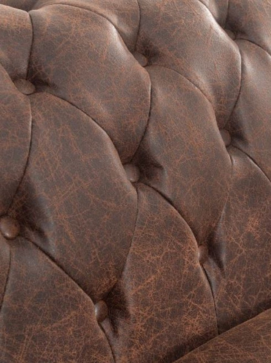 Chesterfield Ecksofa Vintage Braun 280 x 165 x H. 73 cm - Kunstleder Wohnzimmer Sofa - Chesterfield Möbel