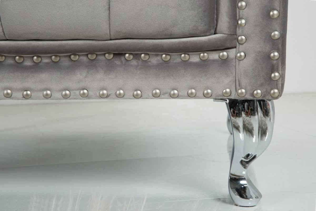 Chesterfield High Back Sessel Silbergrau - Thron König Hochlehn Sessel - Modern Barock Hochlehner