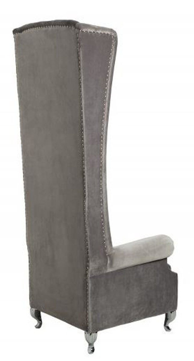 Chesterfield High Back Sessel Silbergrau - Thron König Hochlehn Sessel - Modern Barock Hochlehner