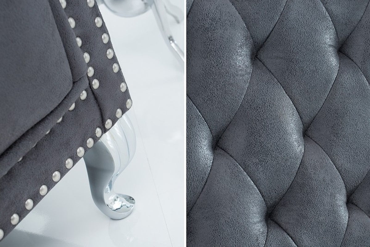 Chesterfield High Back Sessel Grau - Thron König Hochlehn Sessel - Modern Barock Hochlehner