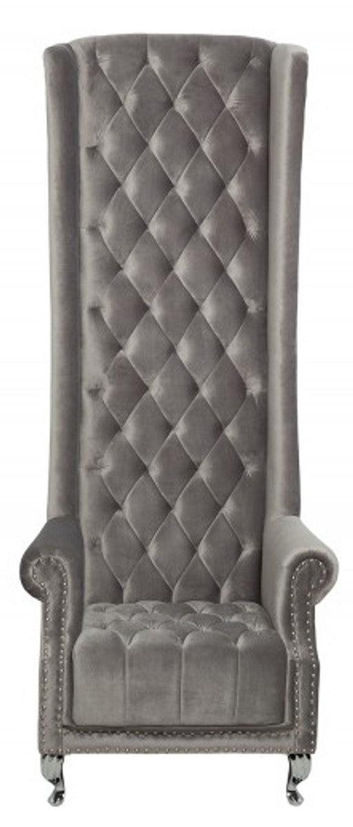 Chesterfield High Back Sessel Silbergrau - Thron König Hochlehn Sessel - Modern Barock Hochlehner