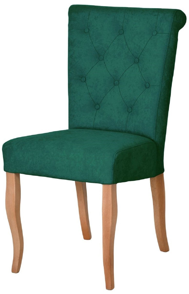 Chesterfield Neo Barock Esszimmer Stuhl 4er Set Dunkelgrün / Naturfarben - Küchenstühle Set - Esszimmer Möbel - Chesterfield Möbel - Neo Barock Möbel