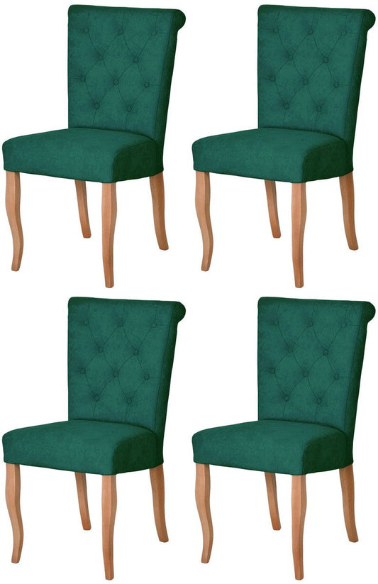 Chesterfield Neo Barock Esszimmer Stuhl 4er Set Dunkelgrün / Naturfarben - Küchenstühle Set - Esszimmer Möbel - Chesterfield Möbel - Neo Barock Möbel