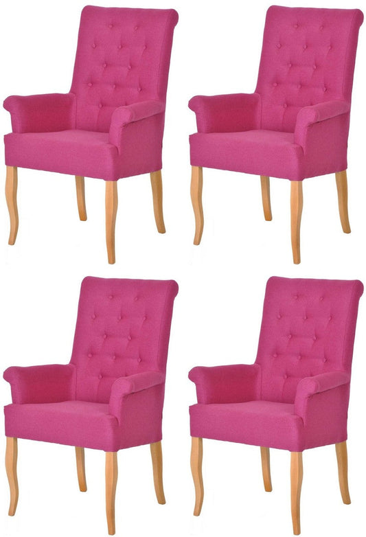 Chesterfield Neo Barock Esszimmer Stuhl 4er Set Pink / Naturfarben - Küchenstühle mit Armlehnen - Esszimmer Möbel - Chesterfield Möbel - Neo Barock Möbel
