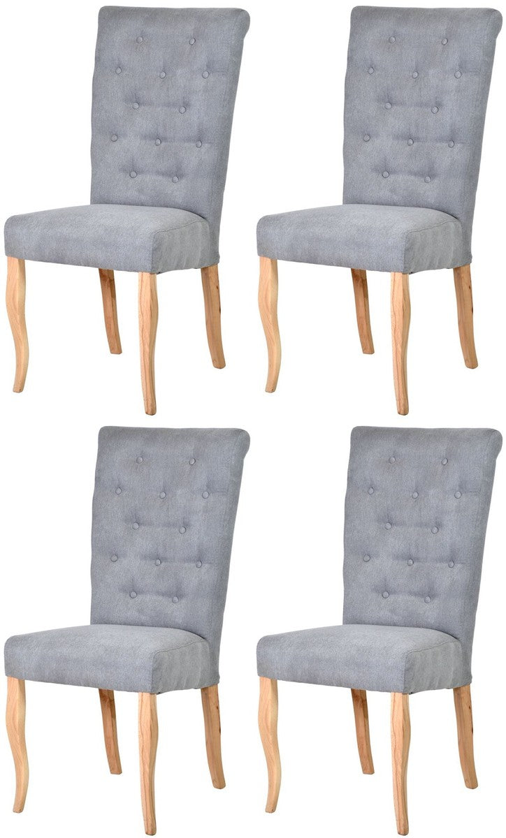 Chesterfield Neo Barock Esszimmer Stuhl 4er Set Grau / Naturfarben - Küchenstühle Set - Esszimmer Möbel - Chesterfield Möbel - Neo Barock Möbel