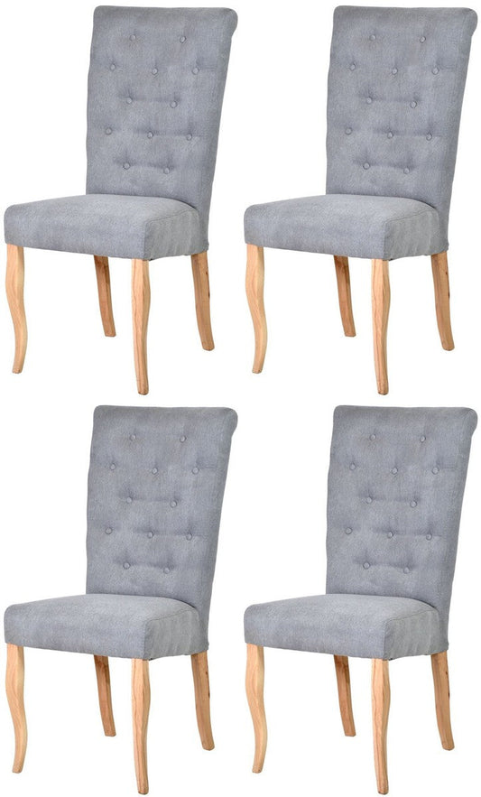 Chesterfield Neo Barock Esszimmer Stuhl 4er Set Grau / Naturfarben - Küchenstühle Set - Esszimmer Möbel - Chesterfield Möbel - Neo Barock Möbel