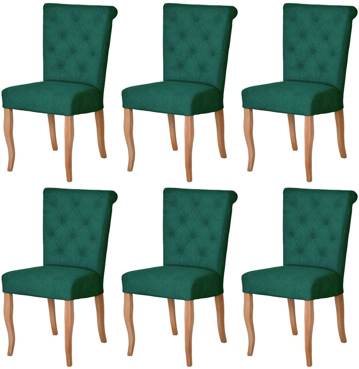 Chesterfield Neo Barock Esszimmer Stuhl 6er Set Dunkelgrün / Naturfarben - Küchenstühle Set - Esszimmer Möbel - Chesterfield Möbel - Neo Barock Möbel