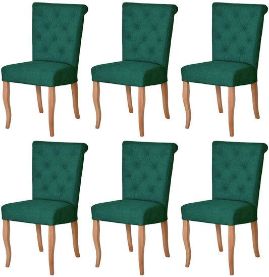 Chesterfield Neo Barock Esszimmer Stuhl 6er Set Dunkelgrün / Naturfarben - Küchenstühle Set - Esszimmer Möbel - Chesterfield Möbel - Neo Barock Möbel