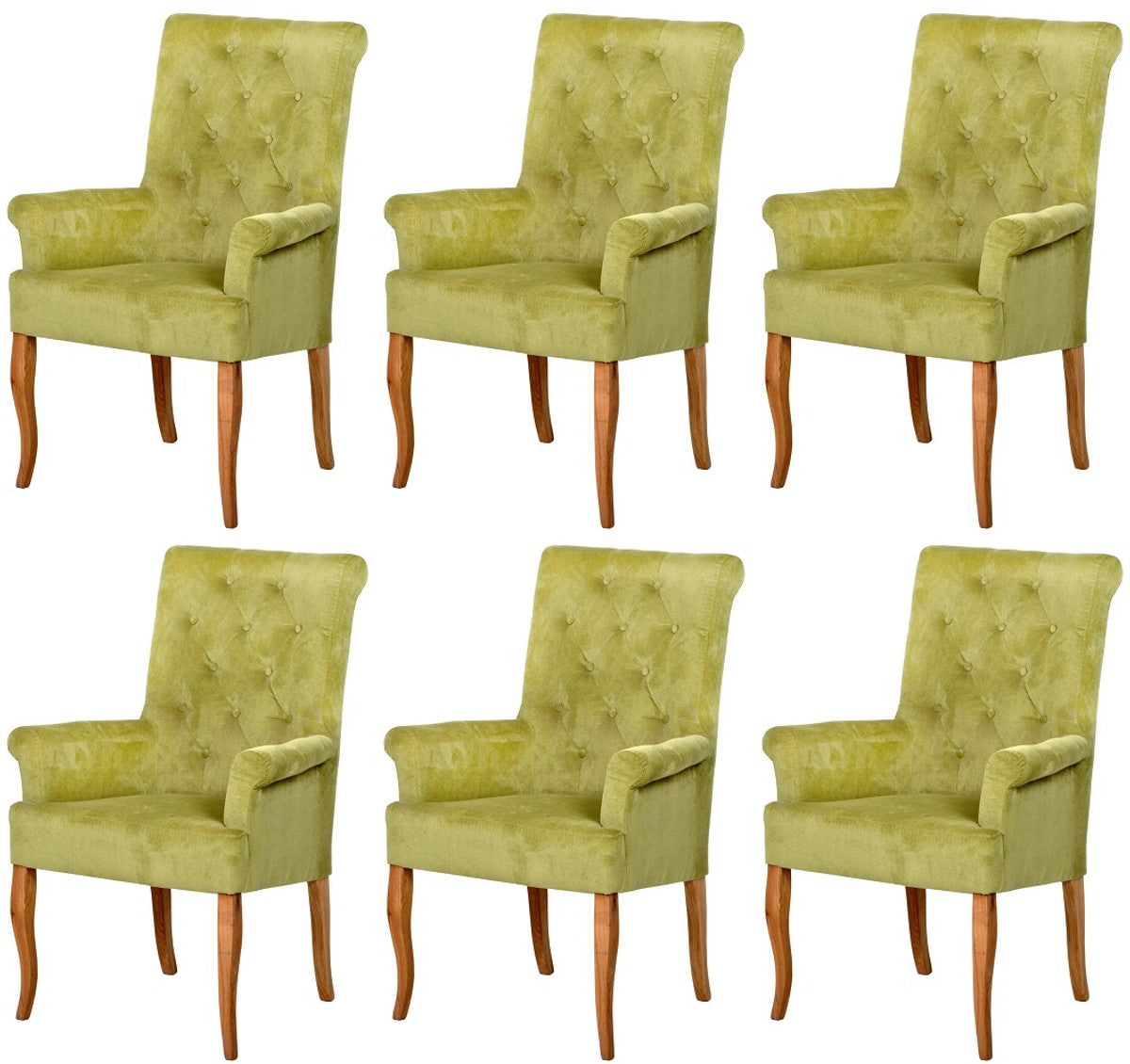 Chesterfield Neo Barock Esszimmer Stuhl 6er Set Grün / Naturfarben - Küchenstühle mit Armlehnen - Esszimmer Möbel - Chesterfield Möbel - Neo Barock Möbel