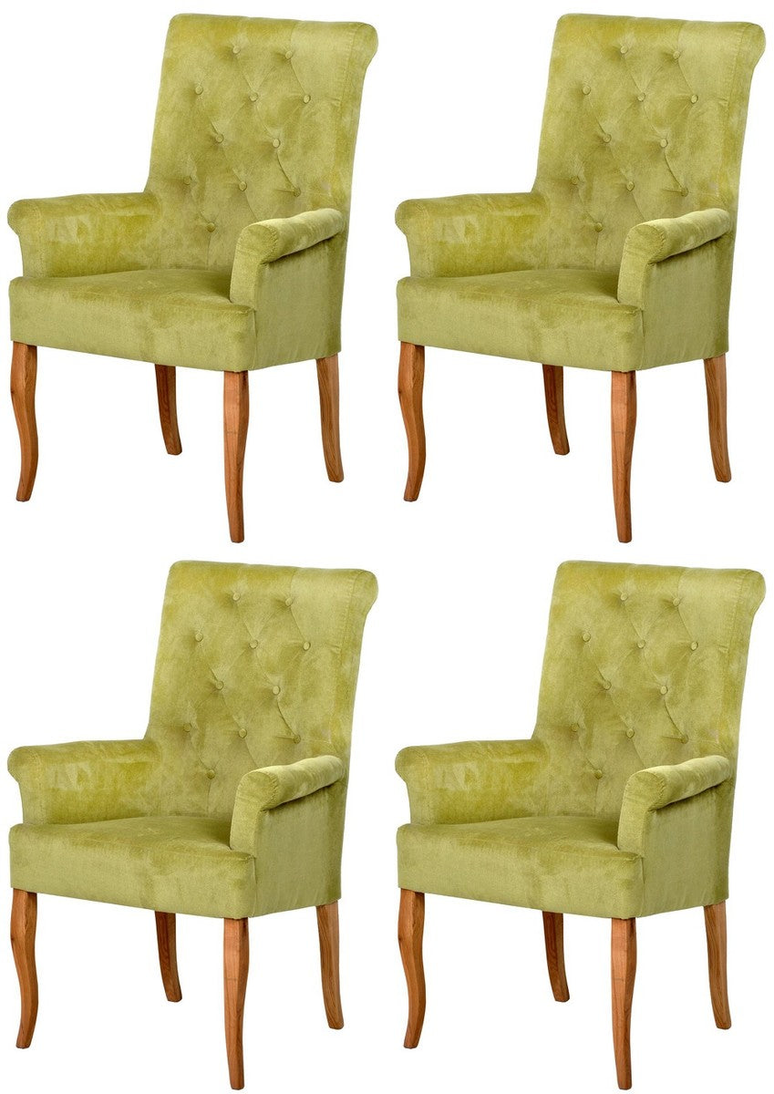Chesterfield Neo Barock Esszimmer Stuhl 4er Set Grün / Naturfarben - Küchenstühle mit Armlehnen - Esszimmer Möbel - Chesterfield Möbel - Neo Barock Möbel