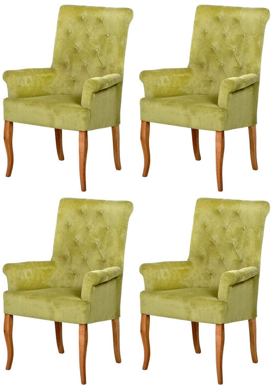 Chesterfield Neo Barock Esszimmer Stuhl 4er Set Grün / Naturfarben - Küchenstühle mit Armlehnen - Esszimmer Möbel - Chesterfield Möbel - Neo Barock Möbel
