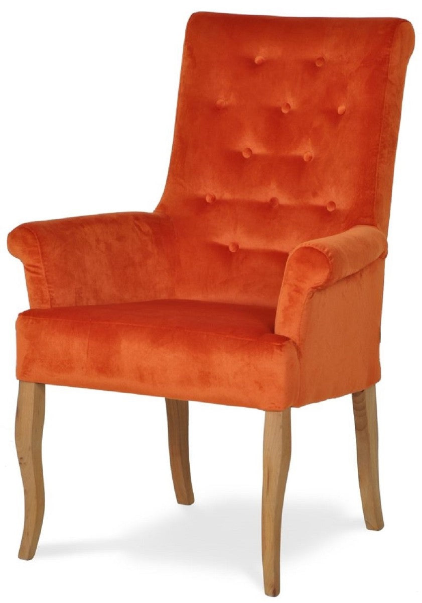 Chesterfield Neo Barock Esszimmer Stuhl 6er Set Orange / Naturfarben - Küchenstühle mit Armlehnen - Esszimmer Möbel - Chesterfield Möbel - Neo Barock Möbel