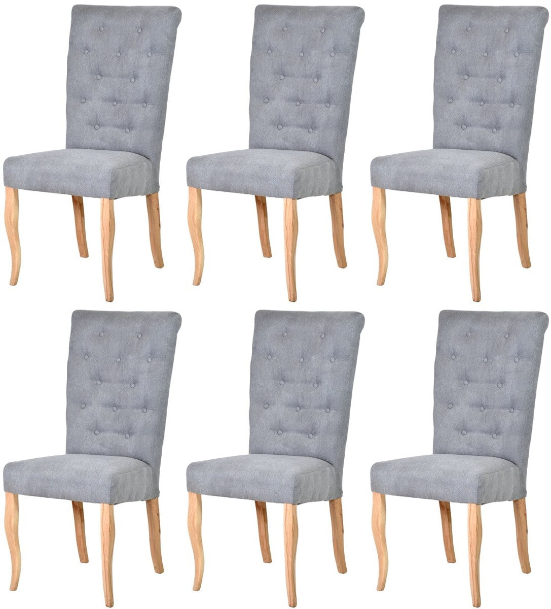 Chesterfield Neo Barock Esszimmer Stuhl 6er Set Grau / Naturfarben - Küchenstühle Set - Esszimmer Möbel - Chesterfield Möbel - Neo Barock Möbel