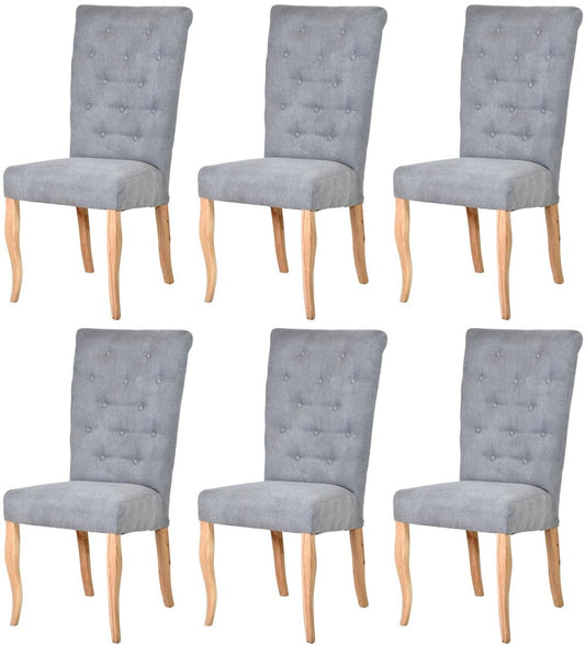 Chesterfield Neo Barock Esszimmer Stuhl 6er Set Grau / Naturfarben - Küchenstühle Set - Esszimmer Möbel - Chesterfield Möbel - Neo Barock Möbel