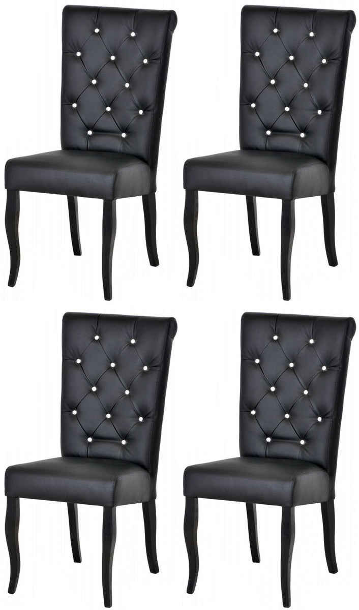 Chesterfield Neo Barock Esszimmer Stuhl 4er Set Schwarz / Schwarz - Kunstleder Küchenstühle mit Glitzersteinen - Esszimmer Möbel - Chesterfield Möbel - Neo Barock Möbel