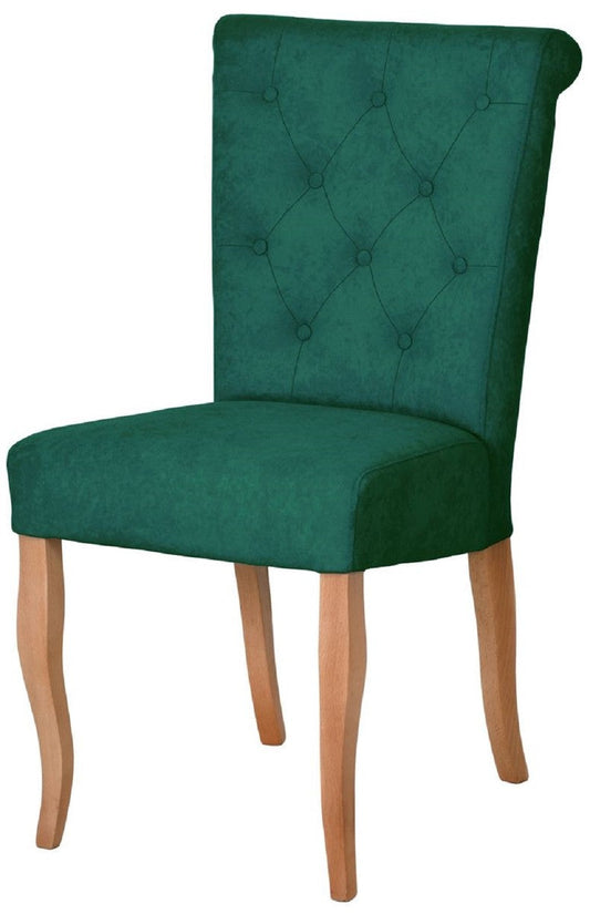 Chesterfield Neo Barock Esszimmer Stuhl Dunkelgrün / Naturfarben - Chesterfield Neo Barock Küchen Stuhl - Esszimmer Möbel - Chesterfield Möbel - Neo Barock Möbel