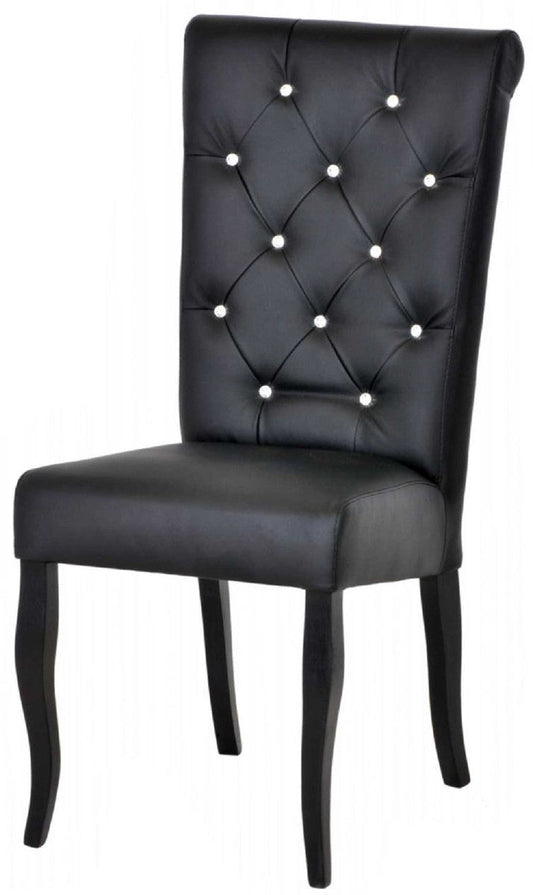 Chesterfield Neo Barock Esszimmer Stuhl Schwarz / Schwarz - Kunstleder Küchen Stuhl mit Glitzersteinen - Esszimmer Möbel - Chesterfield Möbel - Neo Barock Möbel