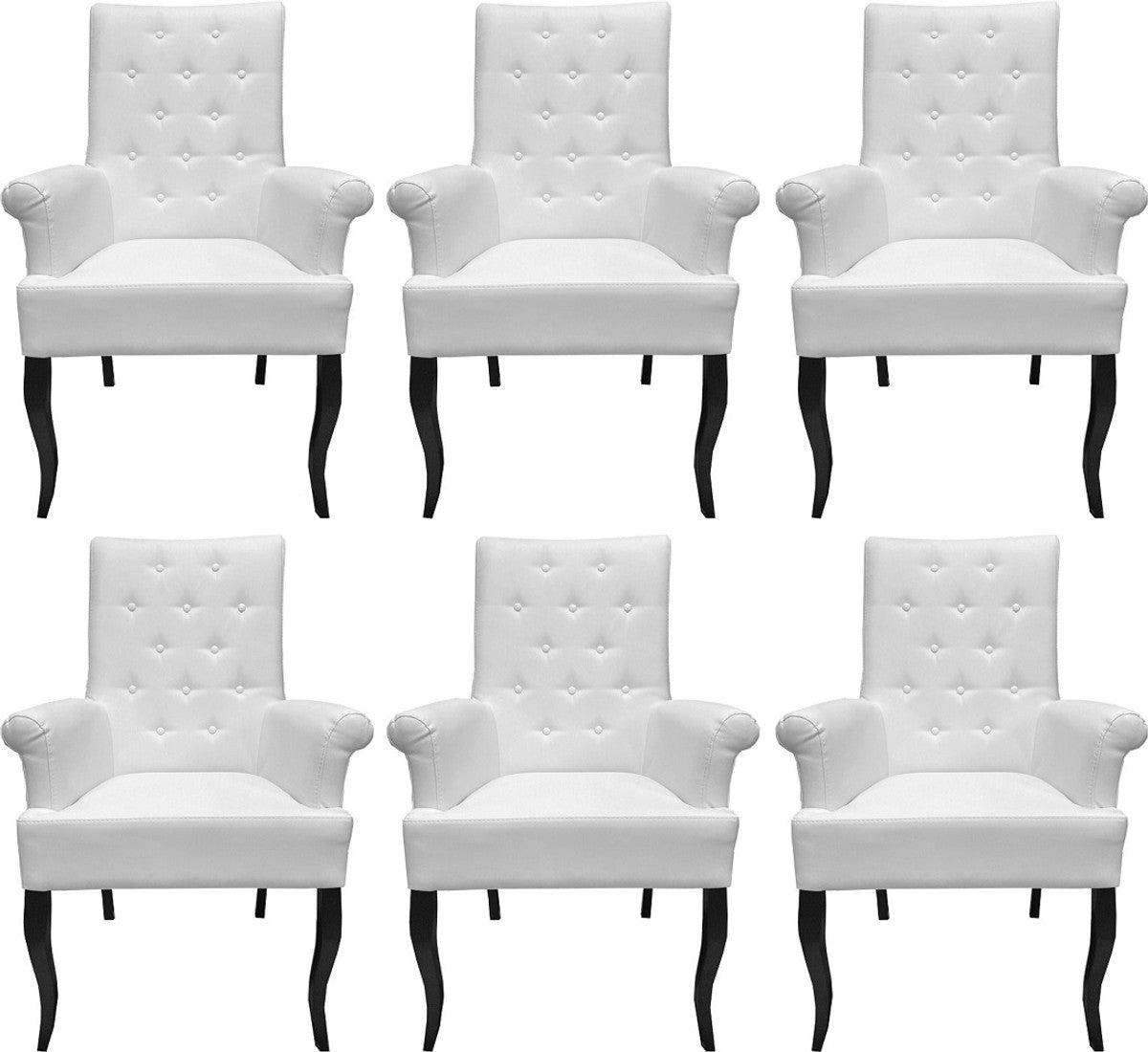 Chesterfield Neo Barock Esszimmerstuhl 6er Set Weiß / Schwarz - Kunstleder Stühle mit Armlehnen - Barock Möbel