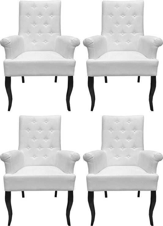 Chesterfield Neo Barock Esszimmerstuhl 4er Set Weiß / Schwarz - Kunstleder Stühle mit Armlehnen - Barock Möbel