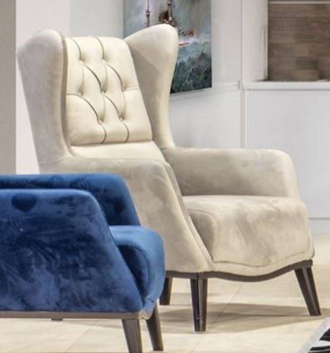 Chesterfield Ohrensessel Grau / Schwarz 80 x 80 x H. 90 cm - Moderner Wohnzimmer Sessel - Chesterfield Möbel - Wohnzimmer Möbel