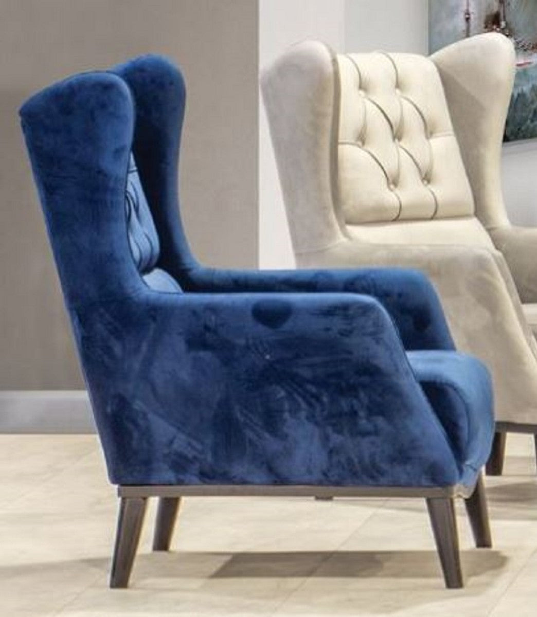 Chesterfield Ohrensessel Blau / Schwarz 80 x 80 x H. 90 cm - Moderner Wohnzimmer Sessel - Chesterfield Möbel - Wohnzimmer Möbel