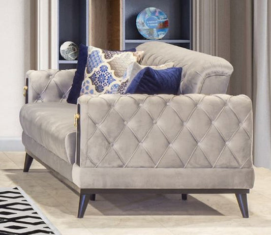 Chesterfield Schlafsofa Grau / Schwarz / Gold 222 x 90 x H. 80 cm - Modernes Wohnzimmer Sofa - Chesterfield Möbel - Wohnzimmer Möbel