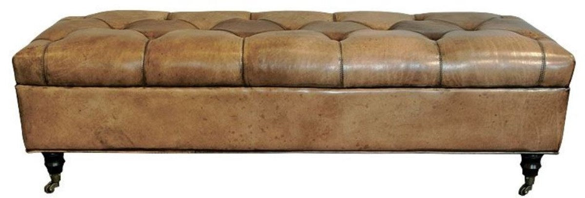 Chesterfield Echtleder Sitzbank mit Rollen Vintage Braun 152 x 53 x H. 42 cm - Chesterfield Möbel