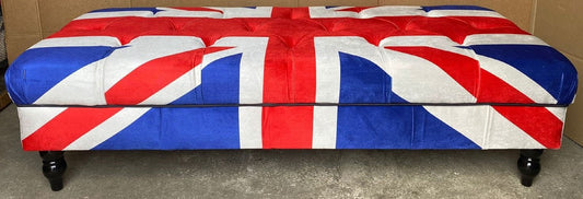 Chesterfield Sitzbank mit England UK Flagge 160 x 65 x H. 43 cm - Chesterfield Wohnzimmer Bank - Chesterfield Wohnzimmer Möbel