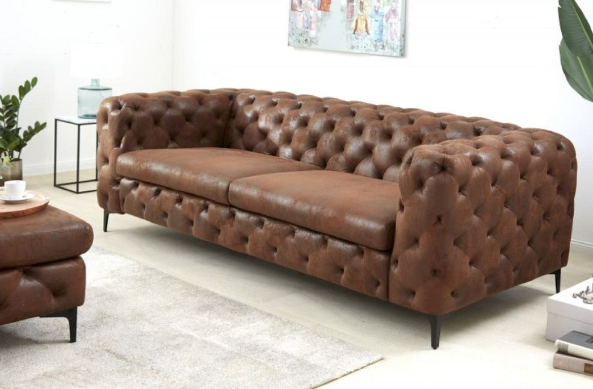 Chesterfield Wohnzimmer Sofa Antik Braun 240 x 97 x H. 73 cm - Chesterfield Wohnzimmer Möbel