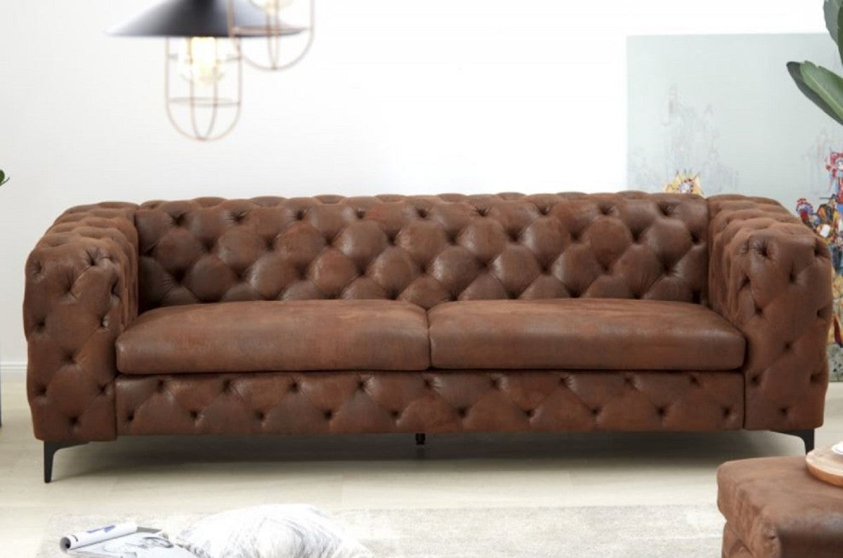 Chesterfield Wohnzimmer Sofa Antik Braun 240 x 97 x H. 73 cm - Chesterfield Wohnzimmer Möbel
